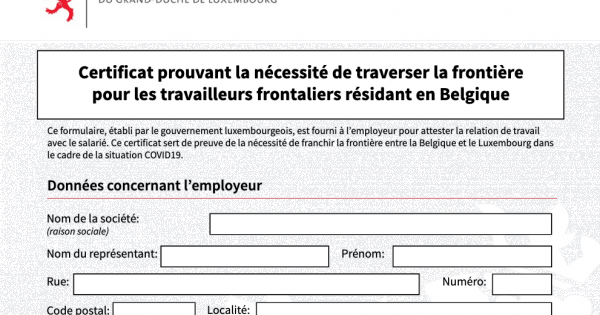   Frontaliers résidant en Belgique : certificat prouvant la nécessité de traverser la frontière 