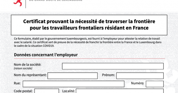 Trabalhadores fronteiriços residentes em França: certificado que comprova a necessidade de atravessar a fronteira